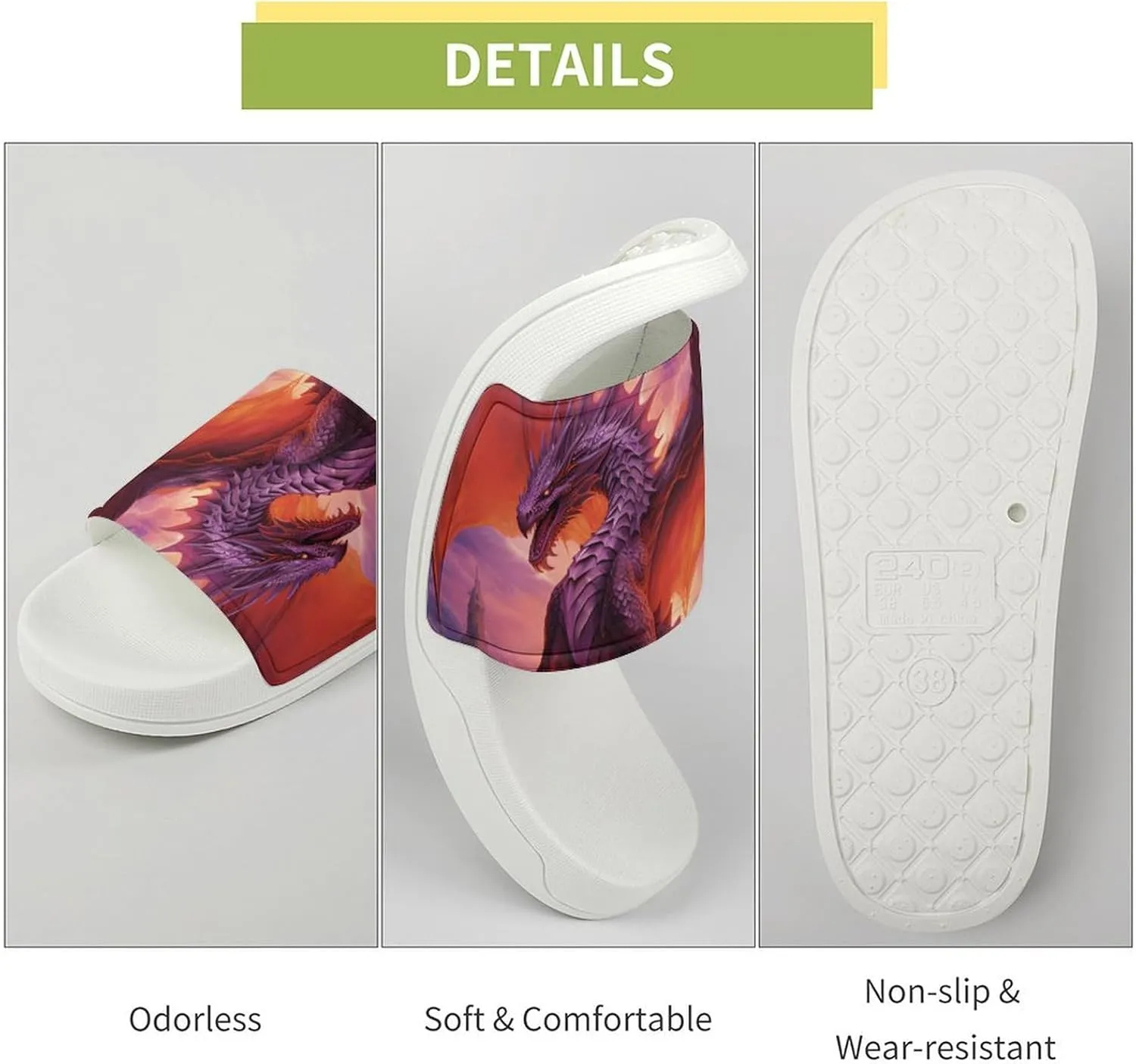 Flame Dragon.png Open Toe Slippers for Women And Men Non Slip Shower Slippers Home Slippers