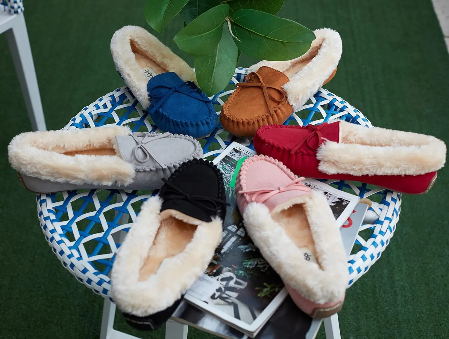 Floopi Women Slippers Moccasins, Soft Faux Fur Lining with Cozy Memory Foam, Ladies House Slippers for Women with Indoor & Outdoor Anti-Skid Sole