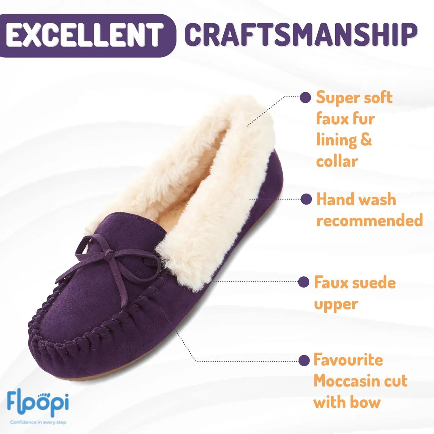 Floopi Women Slippers Moccasins, Soft Faux Fur Lining with Cozy Memory Foam, Ladies House Slippers for Women with Indoor & Outdoor Anti-Skid Sole