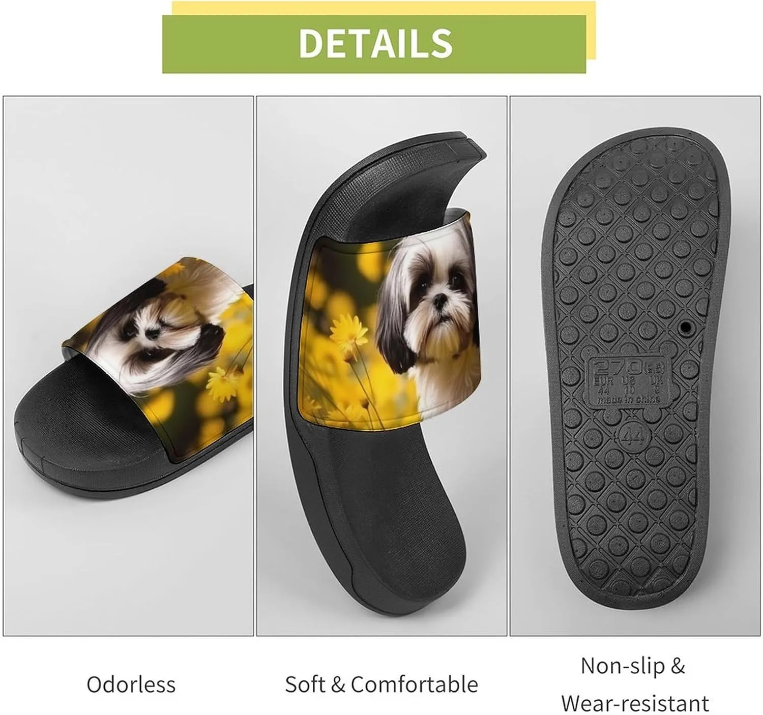 Flower Field Cute Shih Tzu Dog Open Toe Slippers for Women And Men Non Slip Shower Slippers Home Slippers