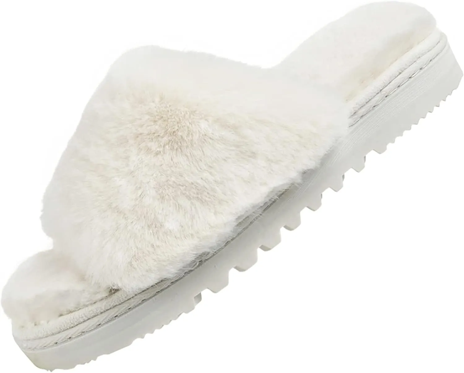 Fluffy Open Toe Slippers for Women Indoor Memory Foam, Comfy Fuzzy Womens Summer House Slippers Non-Slip, Soft Faux Fur Slip-on Woman Home Bedroom Slippers