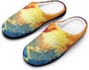 Flying Dragon Phoenix Bird Men's Cotton Slippers Closed Toe House Shoes with Non-Slip Sole for Indoor&Outdoor