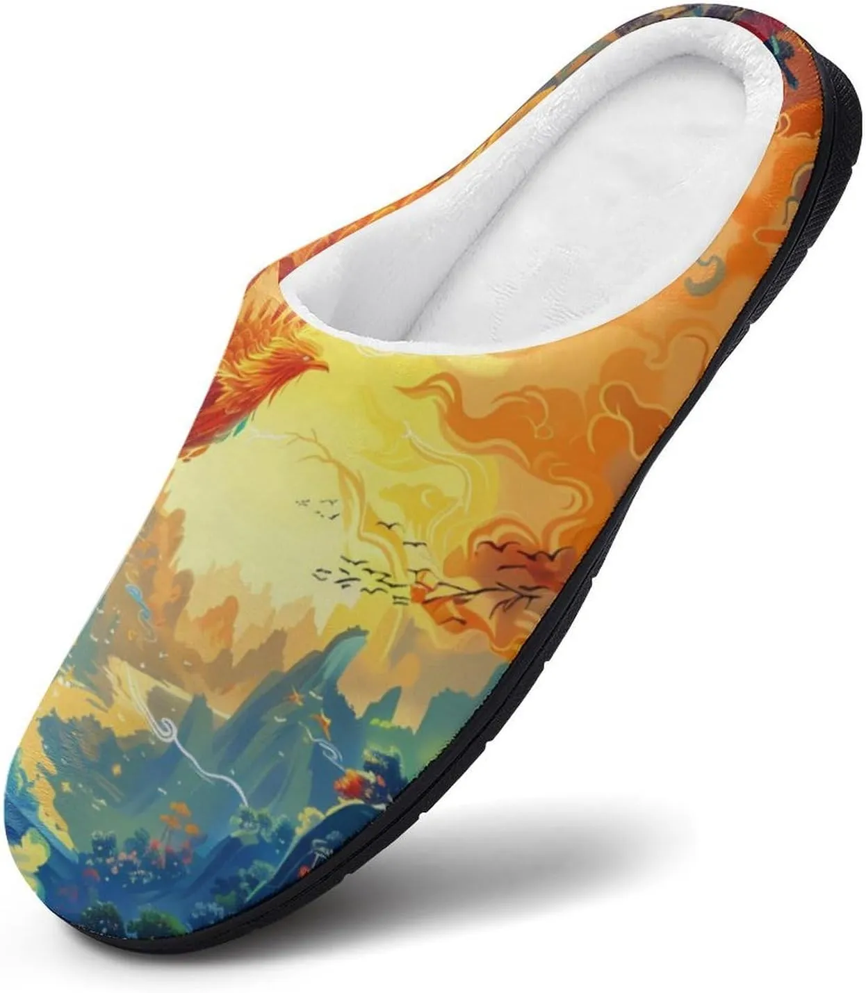 Flying Dragon Phoenix Bird Men's Cotton Slippers Closed Toe House Shoes with Non-Slip Sole for Indoor&Outdoor