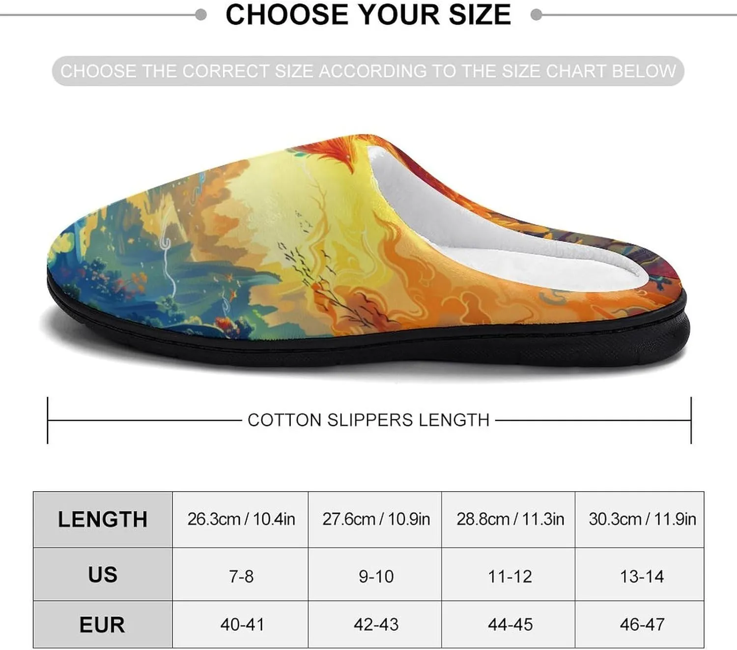 Flying Dragon Phoenix Bird Men's Cotton Slippers Closed Toe House Shoes with Non-Slip Sole for Indoor&Outdoor