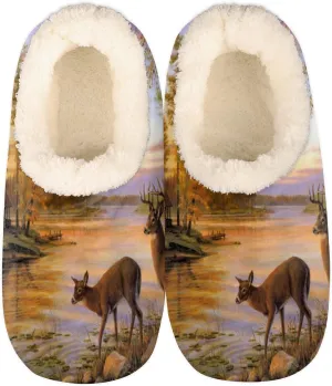 Forest Sunset Cabin Women Closed Back House Slippers, Streams Rivers Elk Womens Mens Winter Indoor Slippers, Soft Cozy Warm Fuzzy Memory Foam Anti-Slip Slippers
