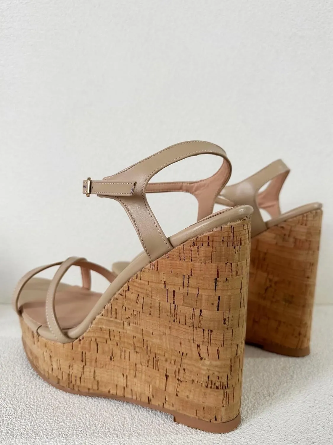 Frankie Hsu Ladies Sexy Platform Wedge Sandals, Cute Lovely Nude Beige Oak High Heeled, Large Big Size US5-19 Unisex Shoes For Women Men