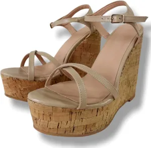 Frankie Hsu Ladies Sexy Platform Wedge Sandals, Cute Lovely Nude Beige Oak High Heeled, Large Big Size US5-19 Unisex Shoes For Women Men