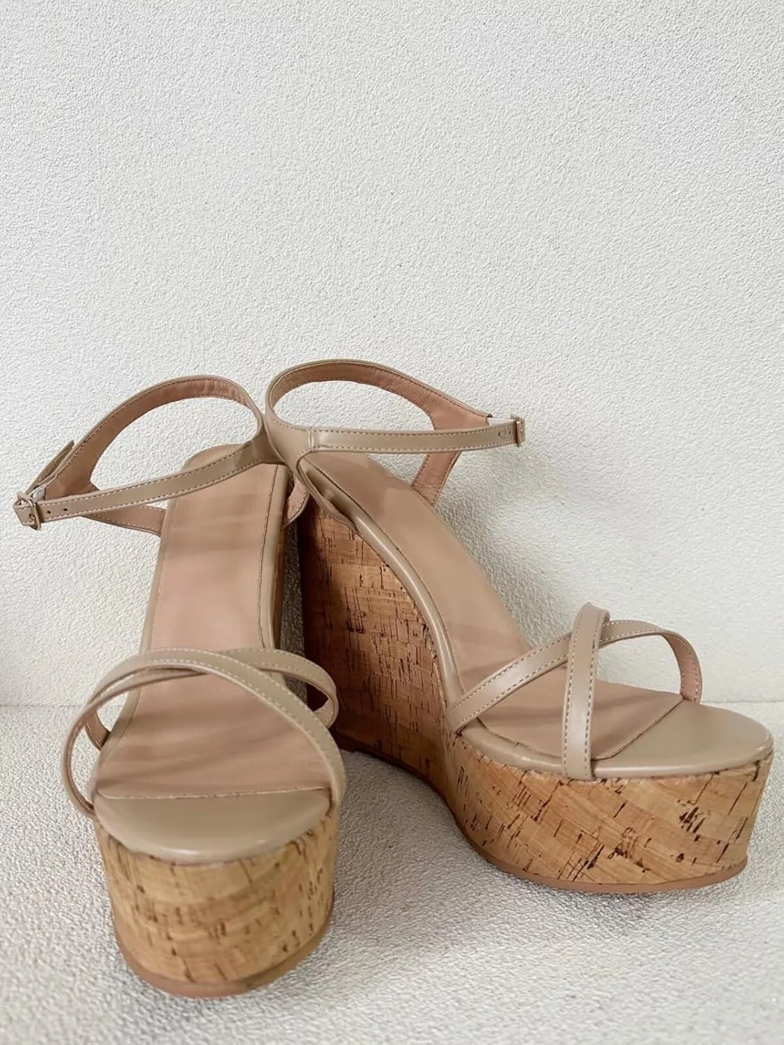 Frankie Hsu Ladies Sexy Platform Wedge Sandals, Cute Lovely Nude Beige Oak High Heeled, Large Big Size US5-19 Unisex Shoes For Women Men