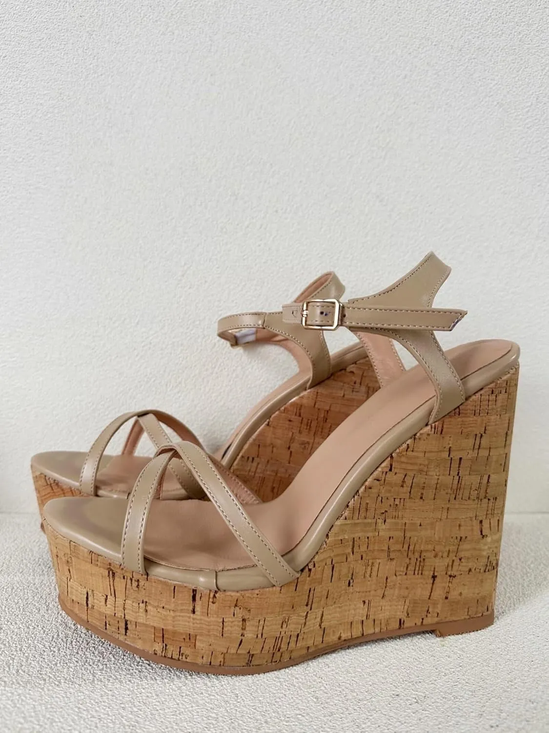 Frankie Hsu Ladies Sexy Platform Wedge Sandals, Cute Lovely Nude Beige Oak High Heeled, Large Big Size US5-19 Unisex Shoes For Women Men