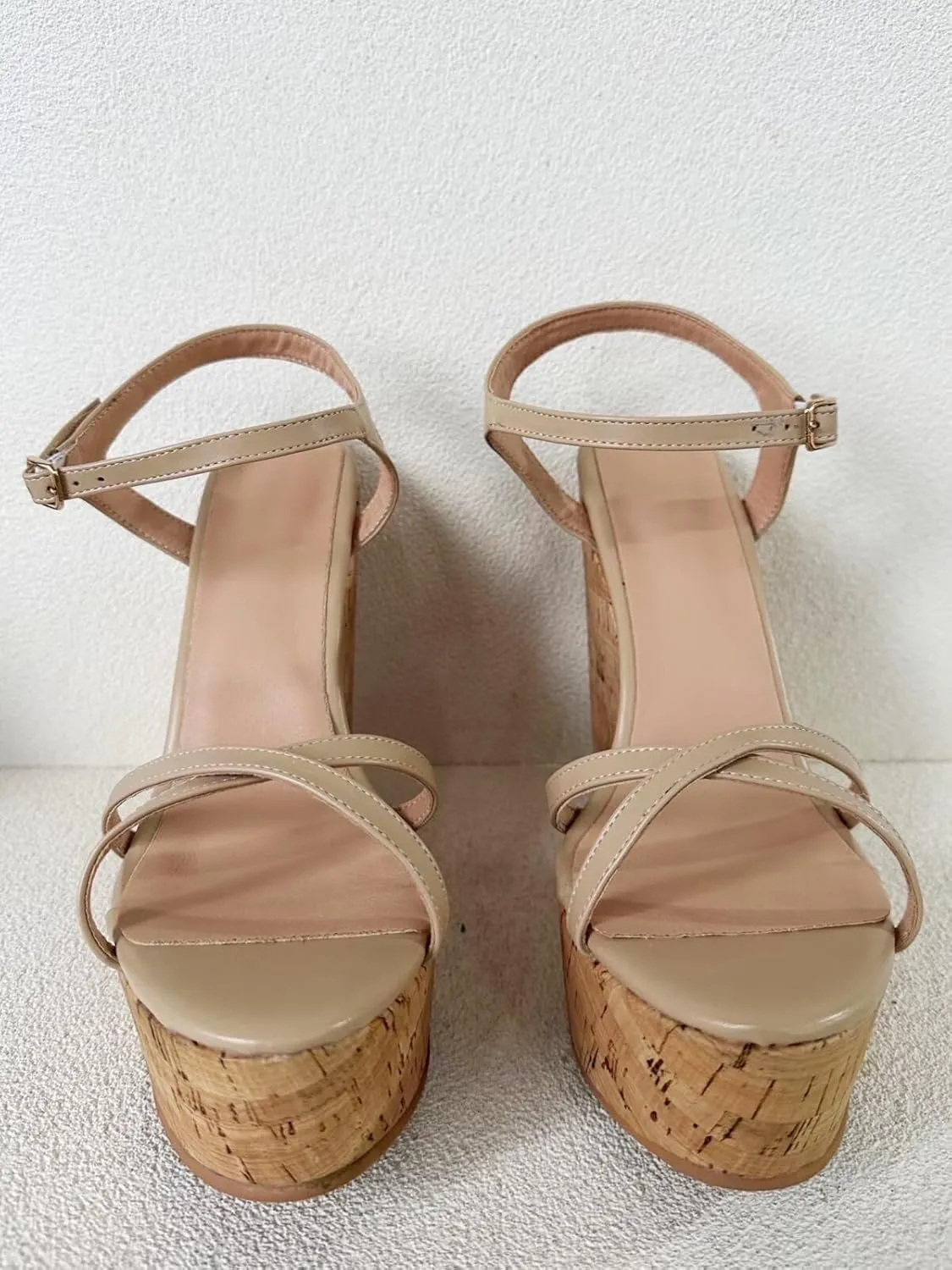 Frankie Hsu Ladies Sexy Platform Wedge Sandals, Cute Lovely Nude Beige Oak High Heeled, Large Big Size US5-19 Unisex Shoes For Women Men