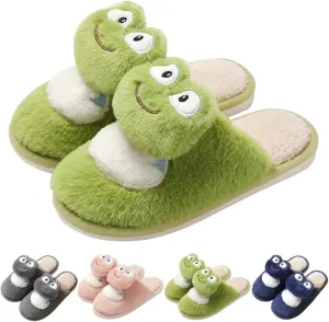Frog Fuzzy Slippers Women Men Cute Animal Slipper Soft Plush House Slipper Preppy Home Slipper Funny Cartoon Slipper Warm Cozy Fluffy Slipper Kawaii Indoor Slipper Creative Gifts