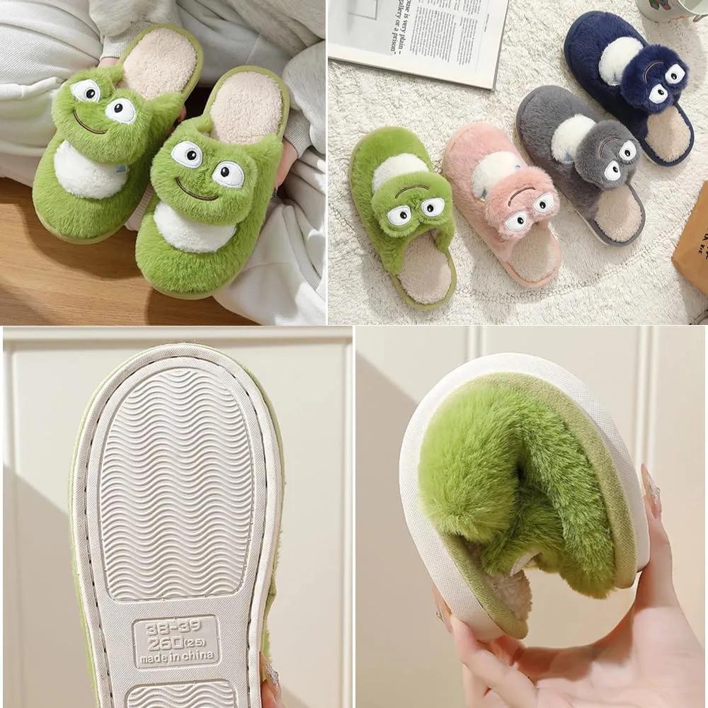 Frog Fuzzy Slippers Women Men Cute Animal Slipper Soft Plush House Slipper Preppy Home Slipper Funny Cartoon Slipper Warm Cozy Fluffy Slipper Kawaii Indoor Slipper Creative Gifts