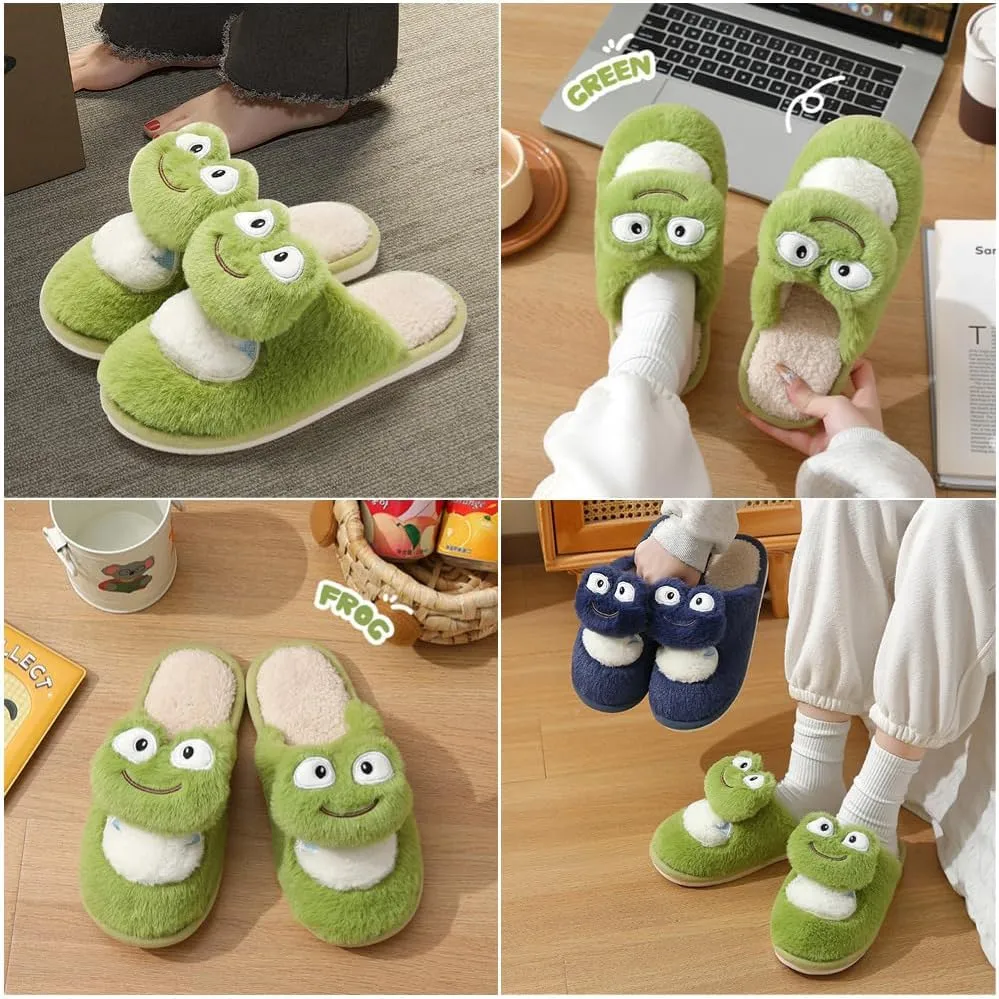 Frog Fuzzy Slippers Women Men Cute Animal Slipper Soft Plush House Slipper Preppy Home Slipper Funny Cartoon Slipper Warm Cozy Fluffy Slipper Kawaii Indoor Slipper Creative Gifts
