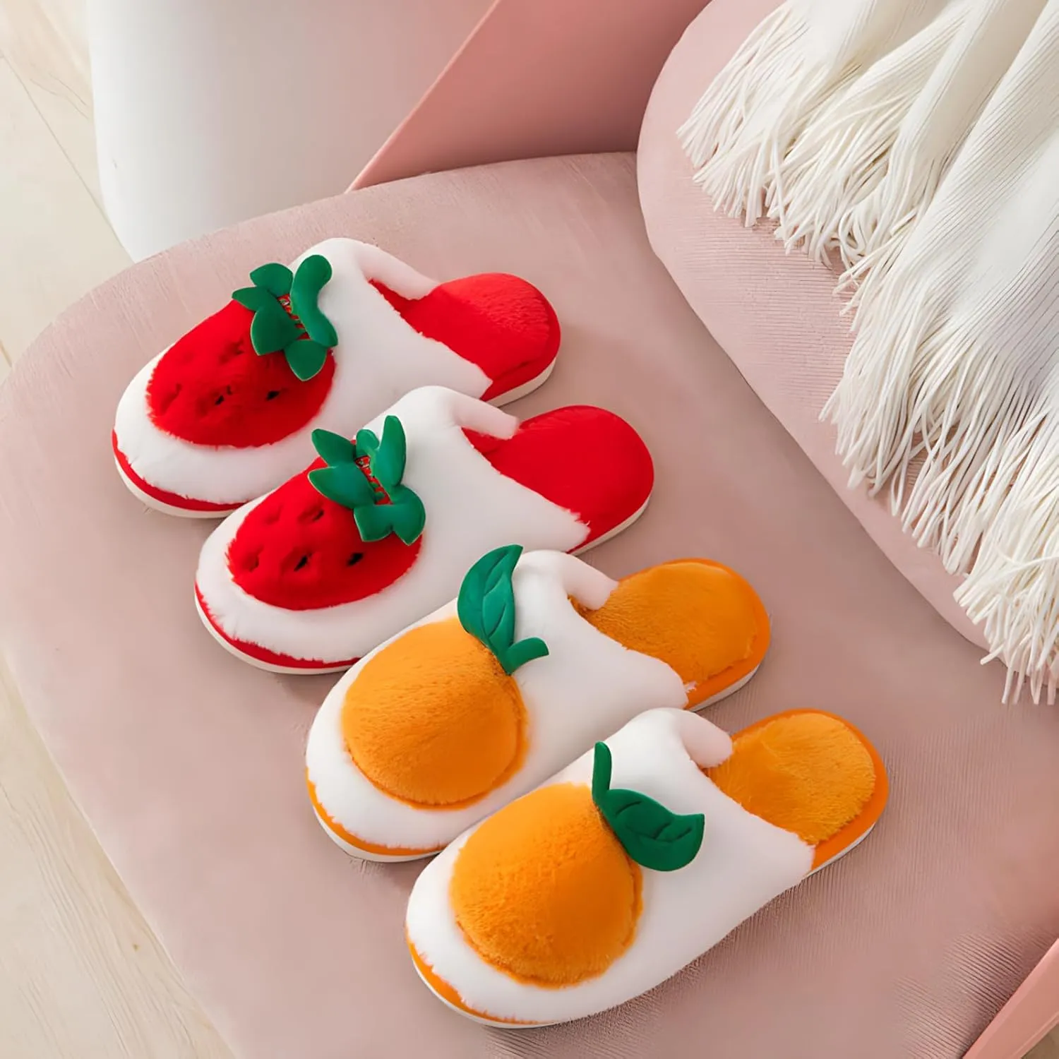 Fuzzy Slipper Winter Fluffy Slippers Fruit Cute Slippers For Women Warm Houseshoes For Women Comfort Plush Slippers