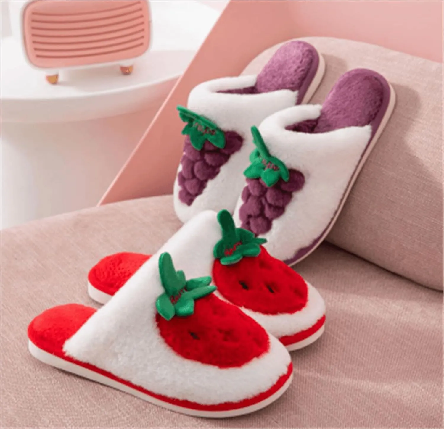 Fuzzy Slipper Winter Fluffy Slippers Fruit Cute Slippers For Women Warm Houseshoes For Women Comfort Plush Slippers