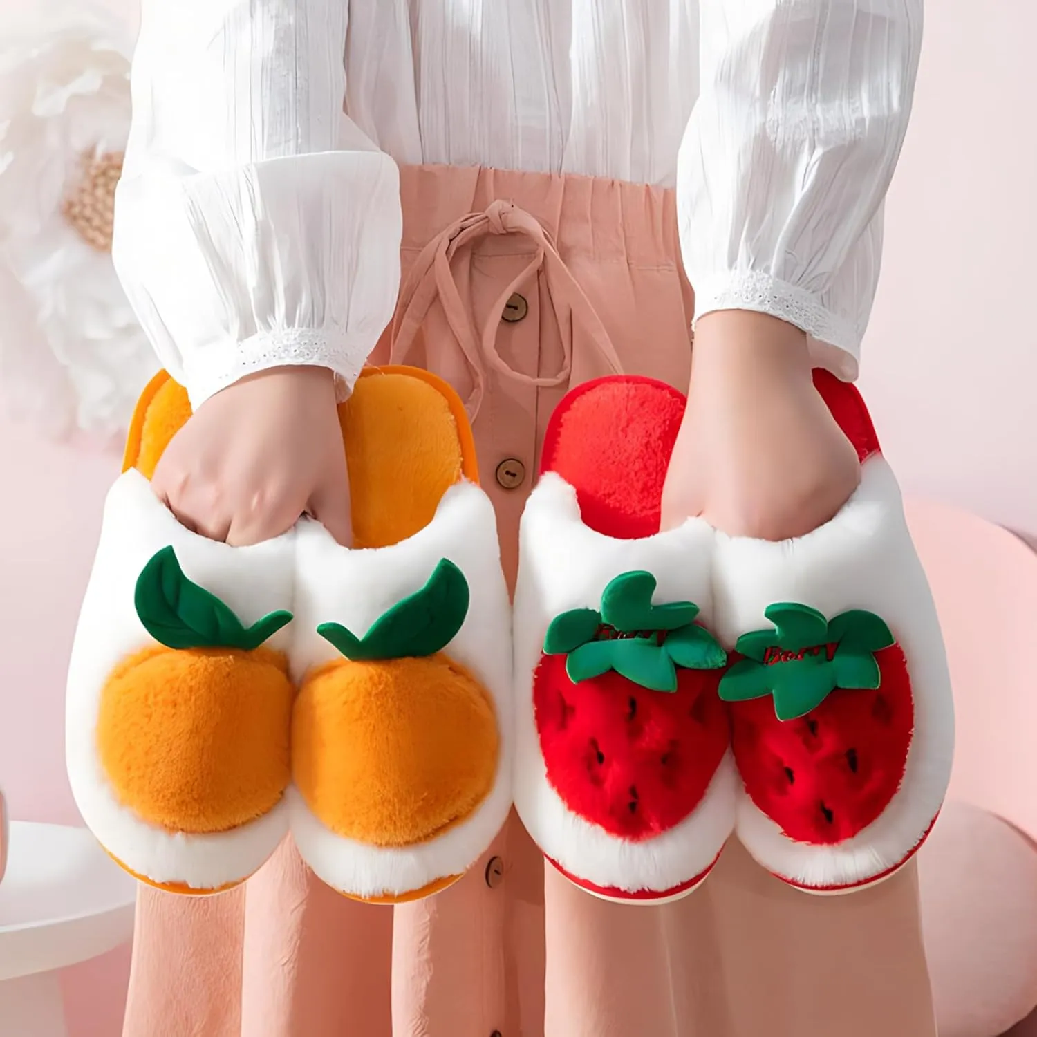 Fuzzy Slipper Winter Fluffy Slippers Fruit Cute Slippers For Women Warm Houseshoes For Women Comfort Plush Slippers
