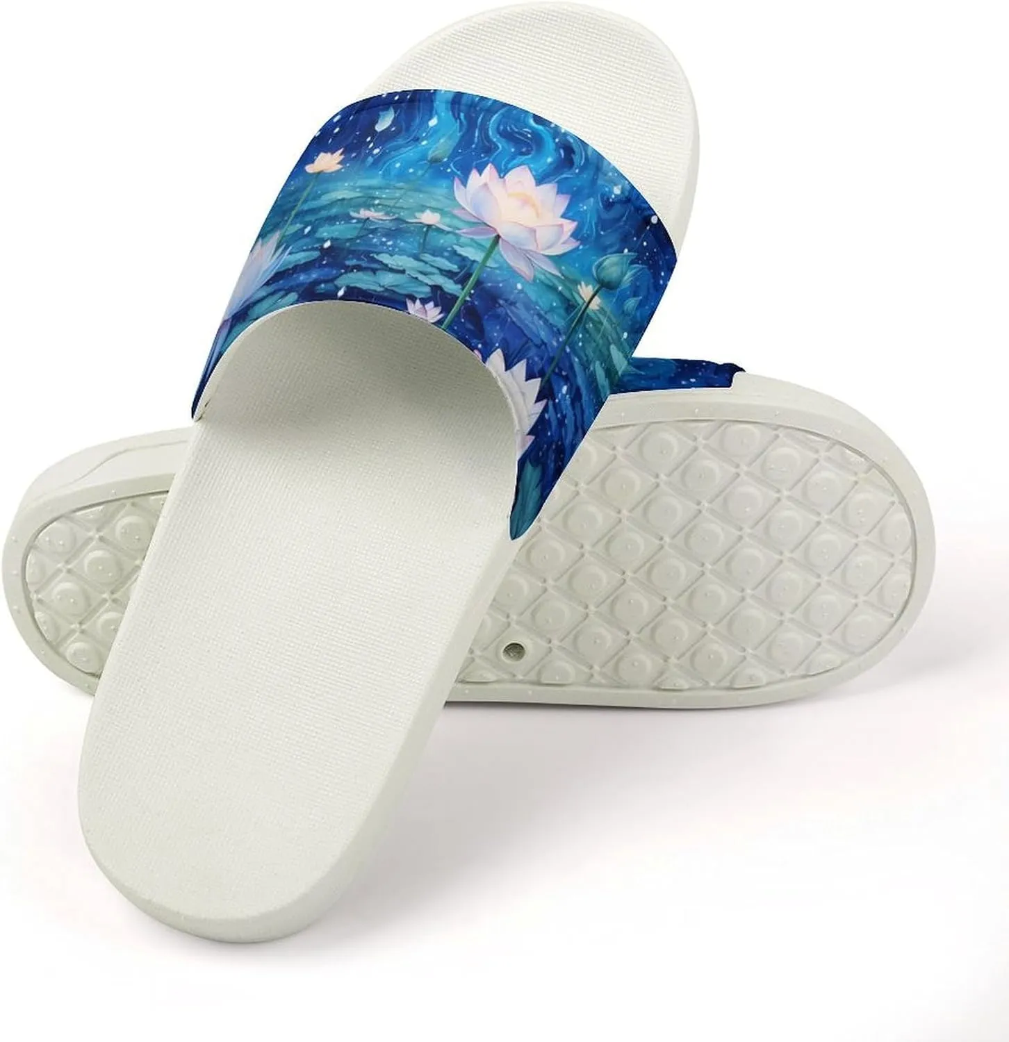 Galaxy Lotuses Flower Open Toe Slippers for Women And Men Non Slip Shower Slippers Home Slippers