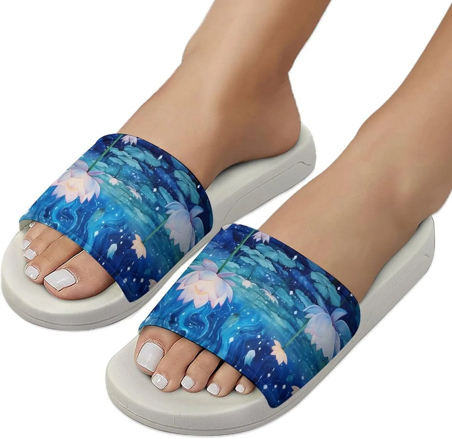 Galaxy Lotuses Flower Open Toe Slippers for Women And Men Non Slip Shower Slippers Home Slippers