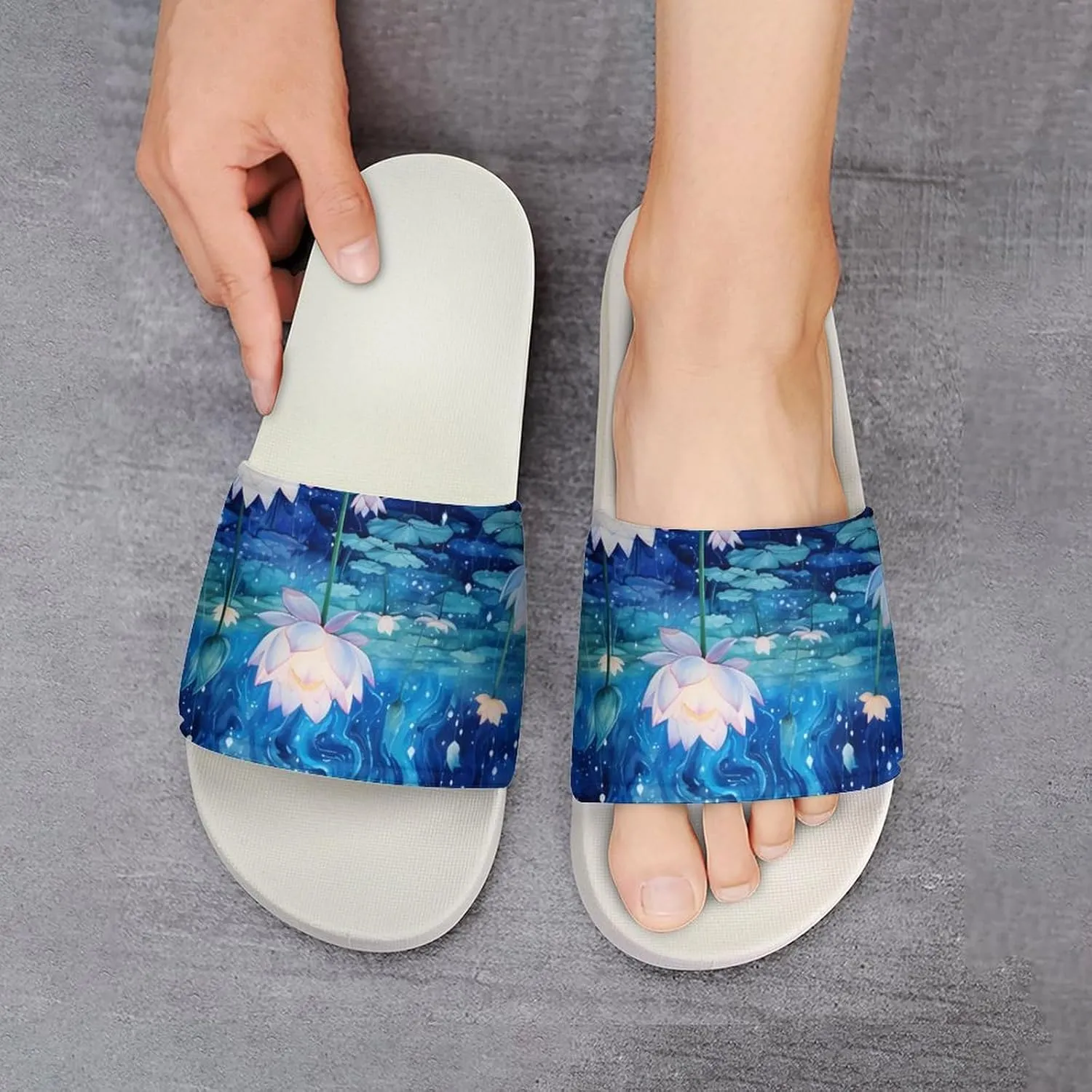 Galaxy Lotuses Flower Open Toe Slippers for Women And Men Non Slip Shower Slippers Home Slippers