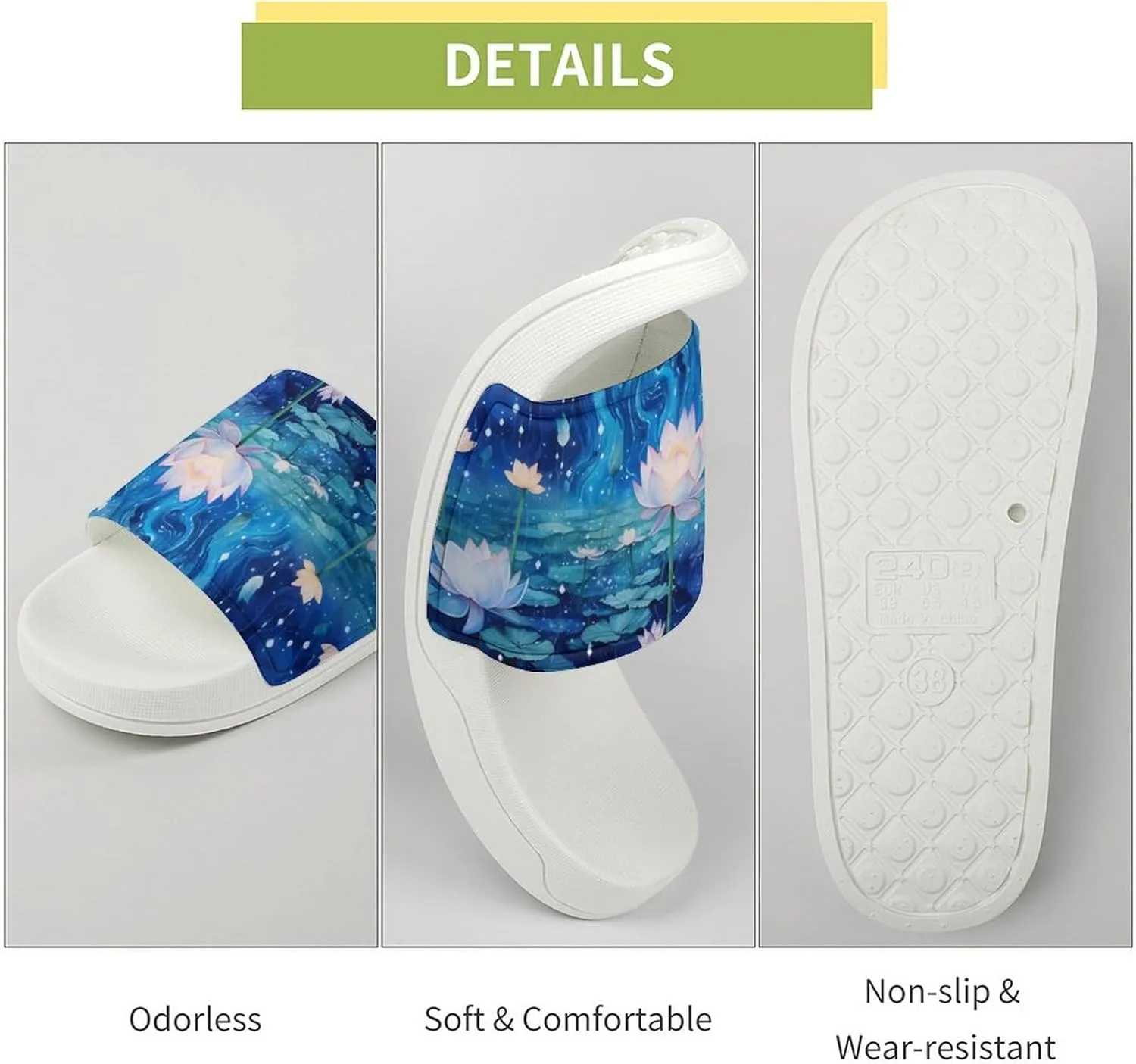 Galaxy Lotuses Flower Open Toe Slippers for Women And Men Non Slip Shower Slippers Home Slippers