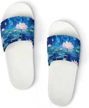 Galaxy Lotuses Flower Open Toe Slippers for Women And Men Non Slip Shower Slippers Home Slippers
