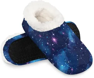 Galaxy Night Sky Star Cloud Outer Space Cosmic Women's Slippers Socks Cozy Fuzzy Sherpa House Shoes Winter House Bedroom Slippers