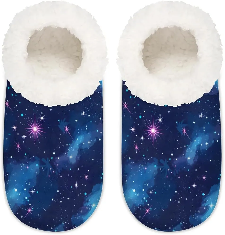 Galaxy Night Sky Star Cloud Outer Space Cosmic Women's Slippers Socks Cozy Fuzzy Sherpa House Shoes Winter House Bedroom Slippers