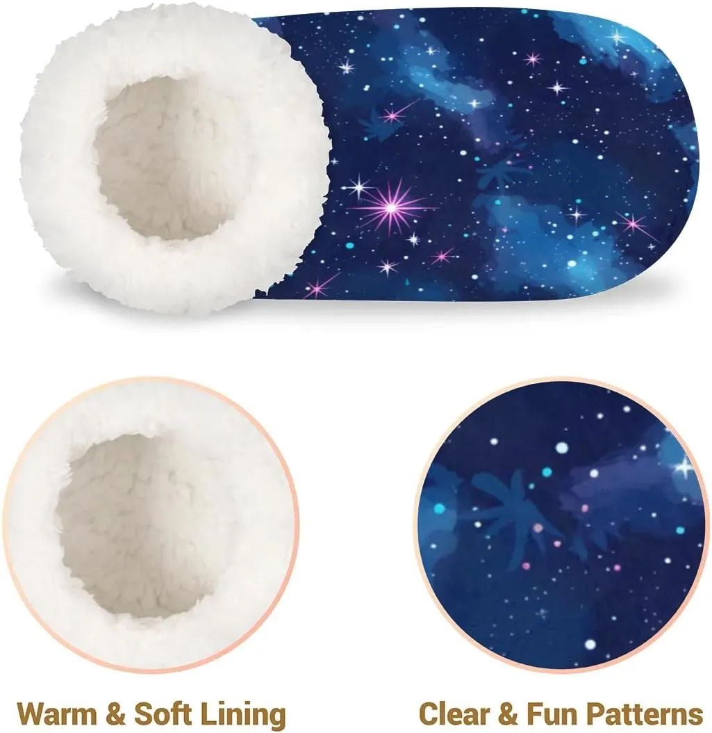 Galaxy Night Sky Star Cloud Outer Space Cosmic Women's Slippers Socks Cozy Fuzzy Sherpa House Shoes Winter House Bedroom Slippers