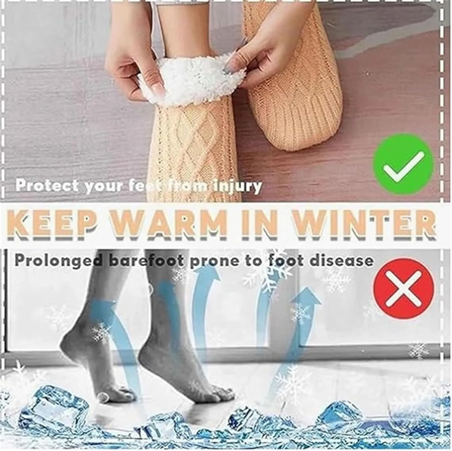 Gebarun Thermal Socks, Indoor Non-Slip Thermal Socks, Fleecesox Fleece-Lined Non-Slip Thermal Slippers Socks