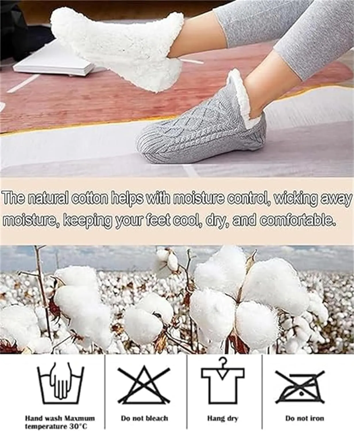 Gebarun Thermal Socks, Indoor Non-Slip Thermal Socks, Fleecesox Fleece-Lined Non-Slip Thermal Slippers Socks