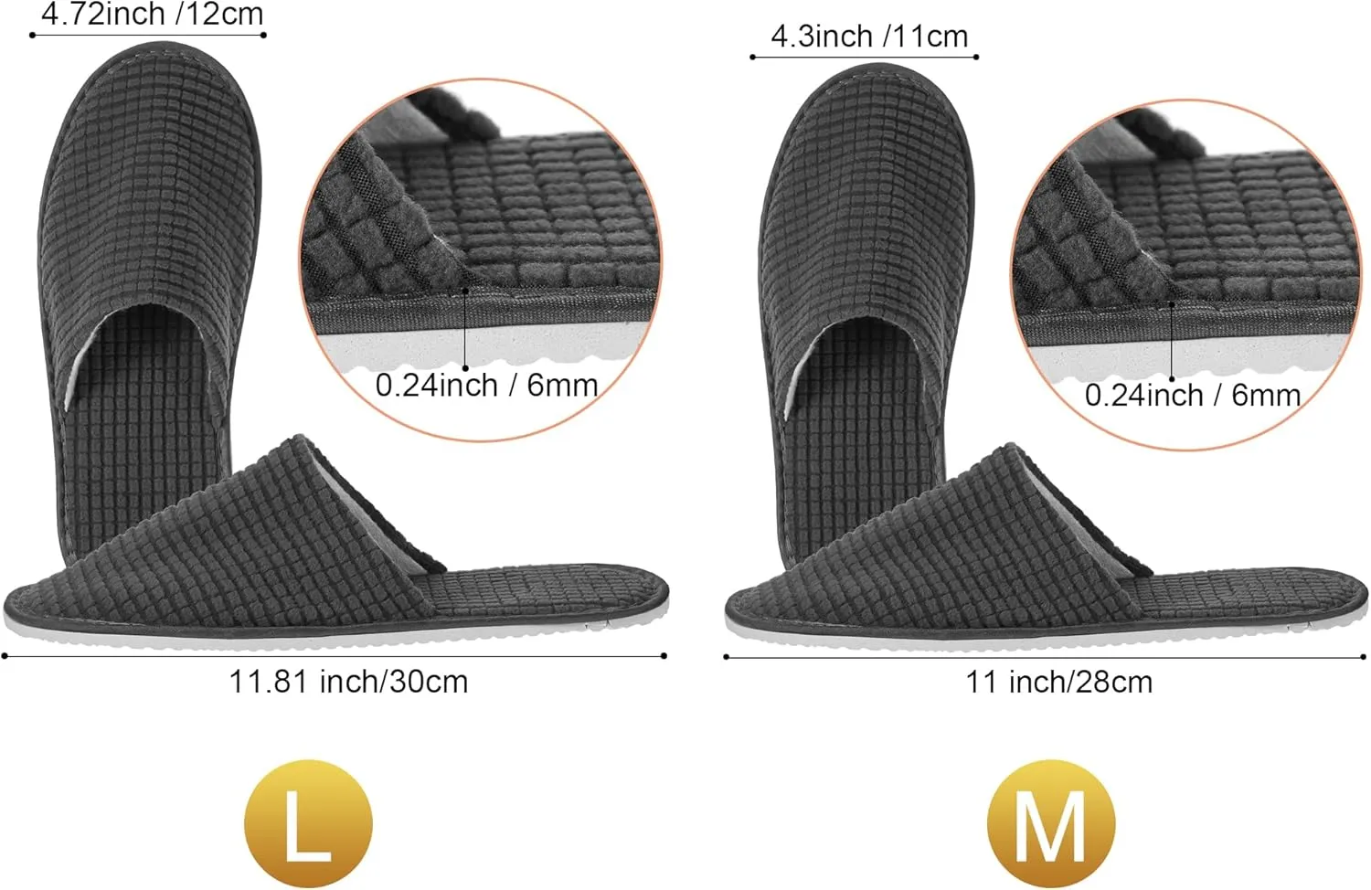 Geyoga 12 Pair House Slipper for Guest Non Slip Disposable Slipper for Travel Washable Reusable Closed Toe Hotel Bridesmaid Indoor Spa Wedding Party Shoeless Home