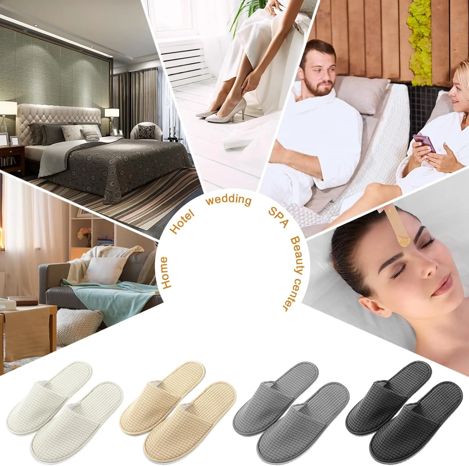 Geyoga 12 Pair House Slipper for Guest Non Slip Disposable Slipper for Travel Washable Reusable Closed Toe Hotel Bridesmaid Indoor Spa Wedding Party Shoeless Home