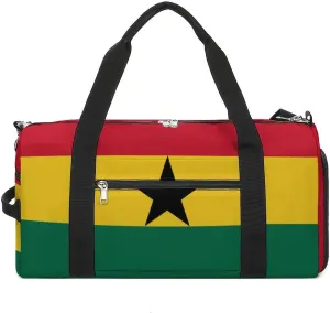 Ghana Flag Gym Bag for Boys Girls with Shoe Compartment Lightweight Weekender