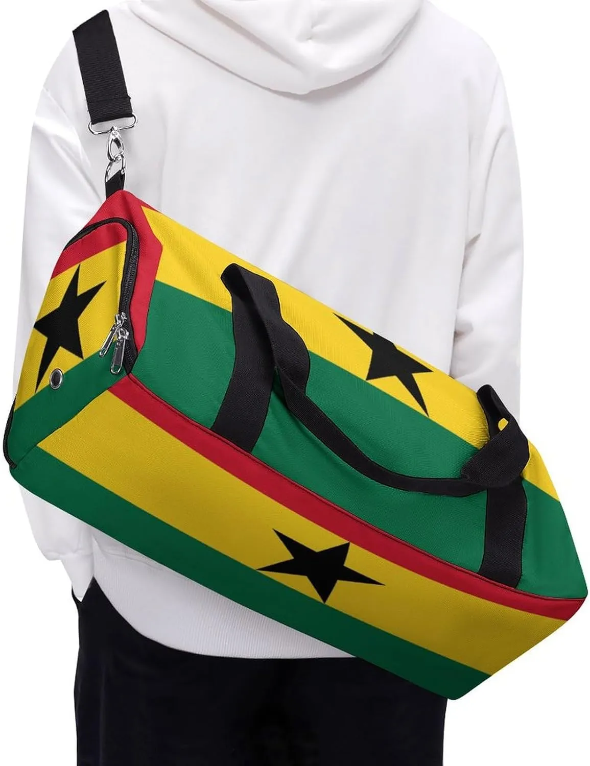 Ghana Flag Gym Bag for Boys Girls with Shoe Compartment Lightweight Weekender