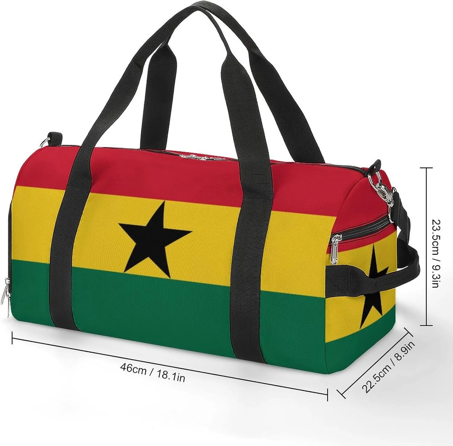 Ghana Flag Gym Bag for Boys Girls with Shoe Compartment Lightweight Weekender