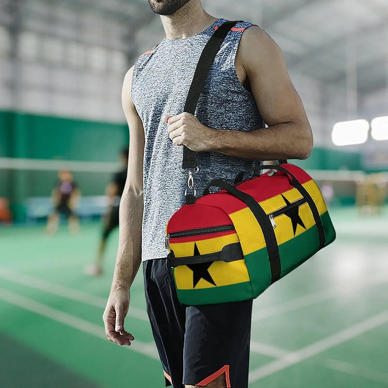 Ghana Flag Gym Bag for Boys Girls with Shoe Compartment Lightweight Weekender