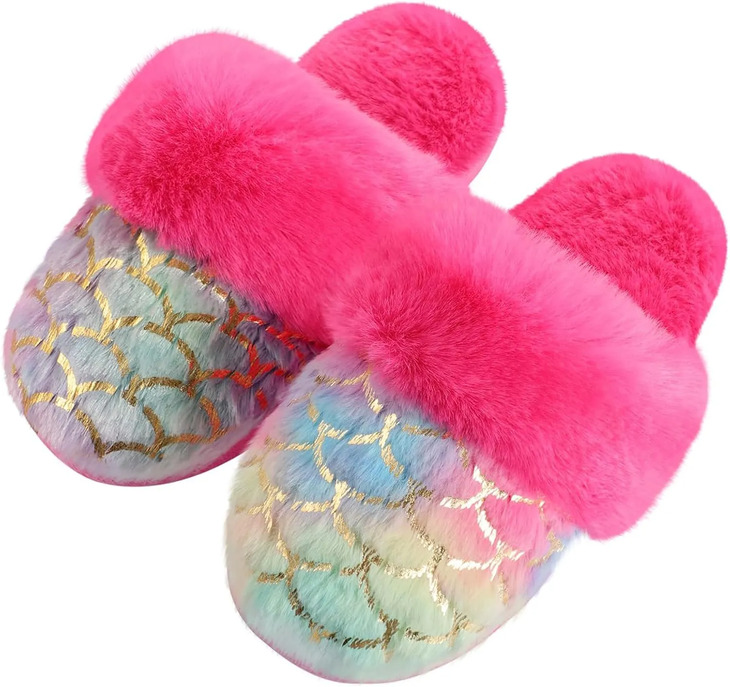 Girls Fluffy Slippers Soft Plush Slip-on House Slippers with Memory Foam Cute Faux Fur Fuzzy House Shoes for Indoor
