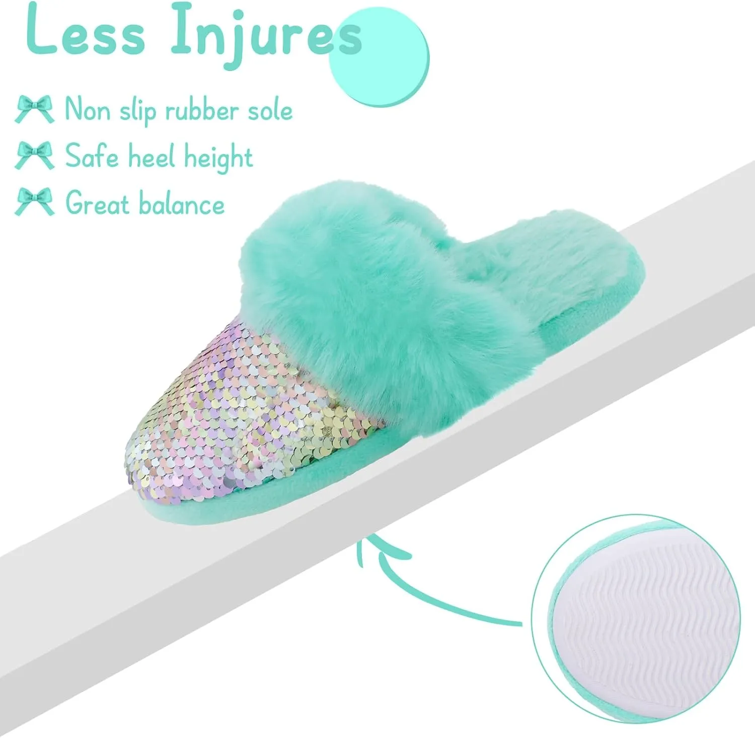 Girls Plush House Slippers Fluffy Sequin Slippers, Cute Faux Fur Slip-on Shoes Memory Foam House Slipper