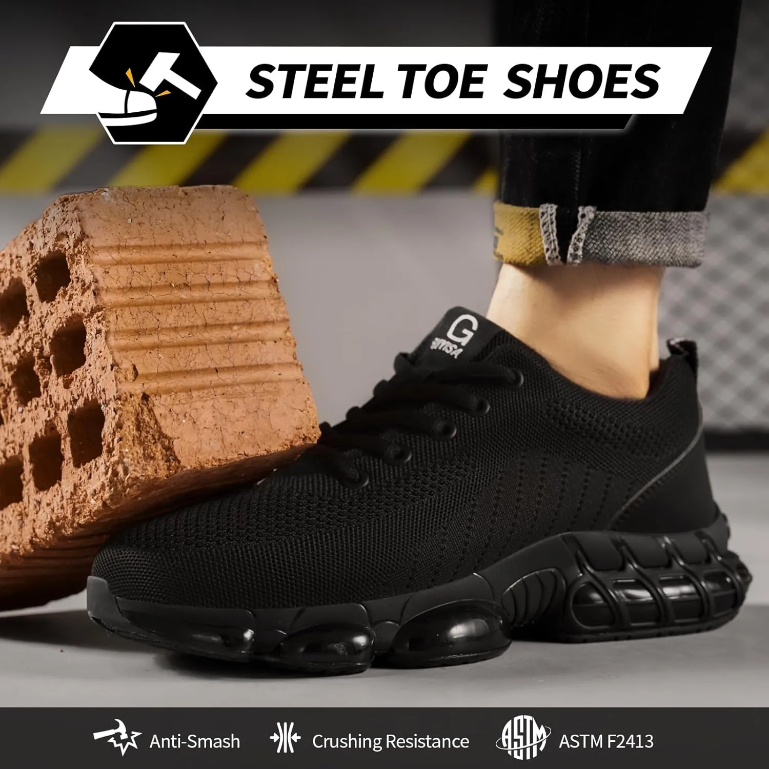 GLANOUDUN Steel Toe Shoes for Men Black Work Shoes Lightweight Safety Shoe for Men Indestructible Steel Toe Sneakers Industrial Construction Shoe Men's Work & Safety Footwear