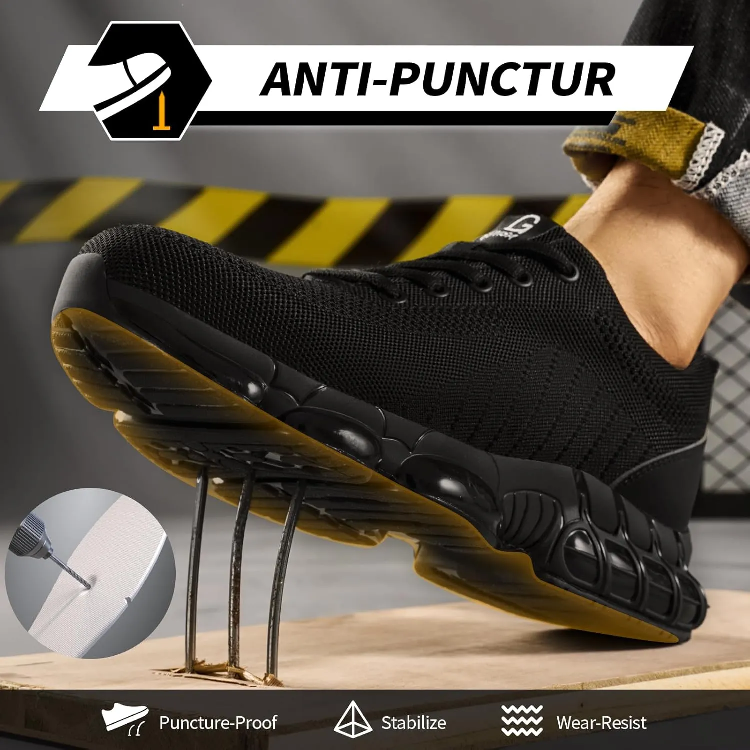 GLANOUDUN Steel Toe Shoes for Men Black Work Shoes Lightweight Safety Shoe for Men Indestructible Steel Toe Sneakers Industrial Construction Shoe Men's Work & Safety Footwear