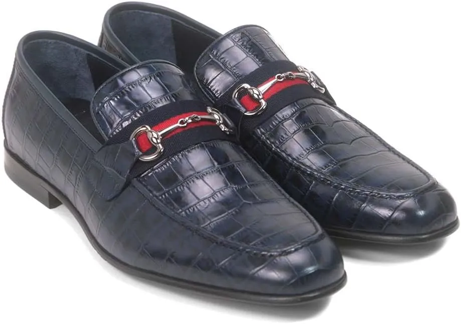 Golden Pass Men's Blue Crocodile Print Leather Loafer