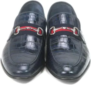 Golden Pass Men's Blue Crocodile Print Leather Loafer