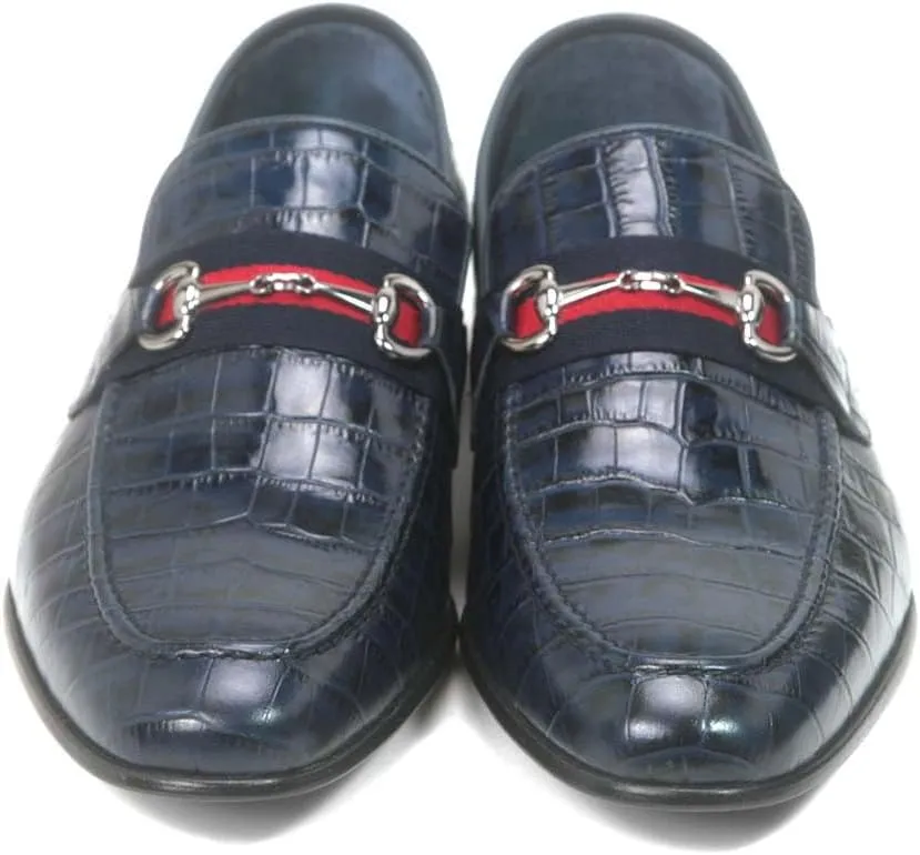 Golden Pass Men's Blue Crocodile Print Leather Loafer