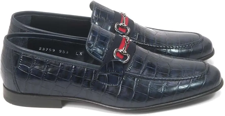 Golden Pass Men's Blue Crocodile Print Leather Loafer