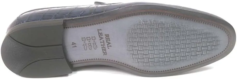 Golden Pass Men's Blue Crocodile Print Leather Loafer