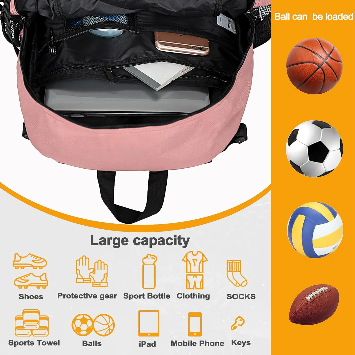 Goloni Soccer Backpack,Basketball Backpack with Ball Compartment & Shoe Compartment,Backpack for Basketball,Soccer