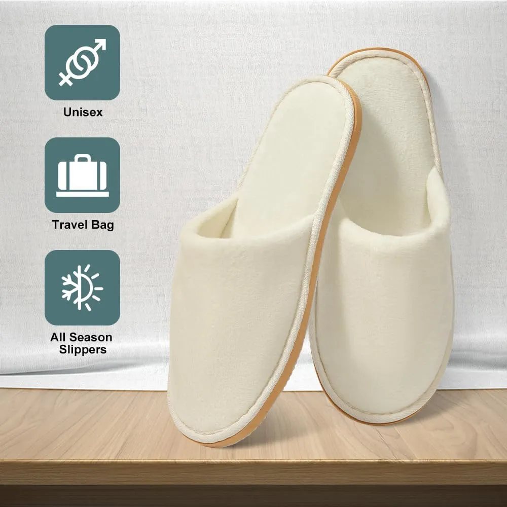 GONG GONG 6 Pairs Non Slip Disposable Slippers, Washable & Reusable, Closed Toe Crystal Velvet Slipper for Guest, Bathroom, House, Hotel, Party, SPA, Wedding