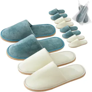 GONG GONG 6 Pairs Non Slip Disposable Slippers, Washable & Reusable, Closed Toe Crystal Velvet Slipper for Guest, Bathroom, House, Hotel, Party, SPA, Wedding