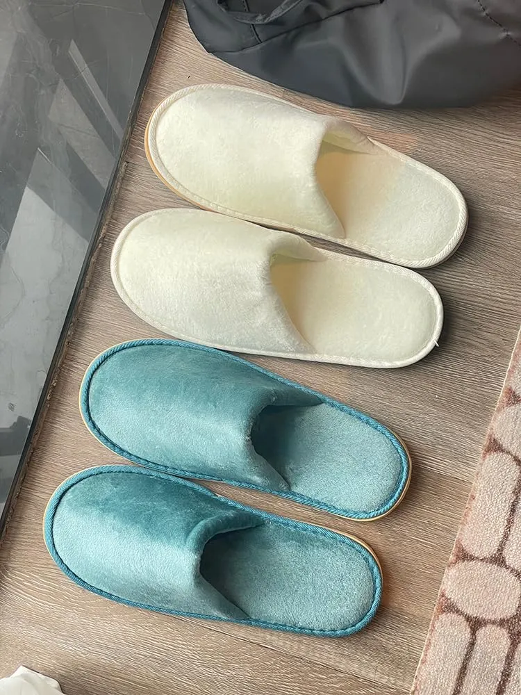 GONG GONG 6 Pairs Non Slip Disposable Slippers, Washable & Reusable, Closed Toe Crystal Velvet Slipper for Guest, Bathroom, House, Hotel, Party, SPA, Wedding