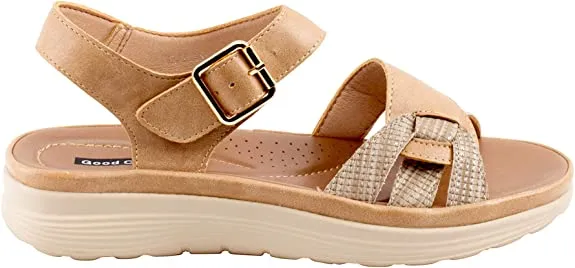 Good Choice Womens Marilyn Faux Leather Flat Sandals Beige 9.5 Medium (B,M)